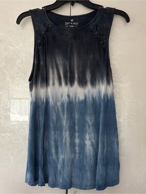 American Eagle Criss Cross Blue Ombré Tank Top